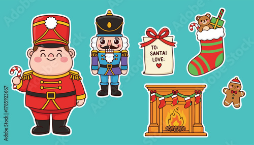 Vector Christmas Nutcracker Sticker Icon Set Cartoon