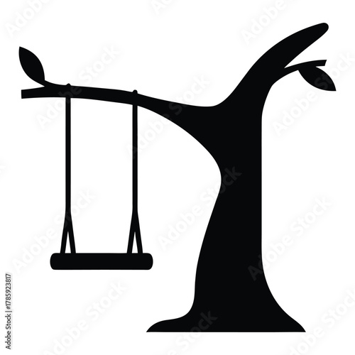 Tree swing silhouette vector graphic for playground equipment and outdoor recreation design needs