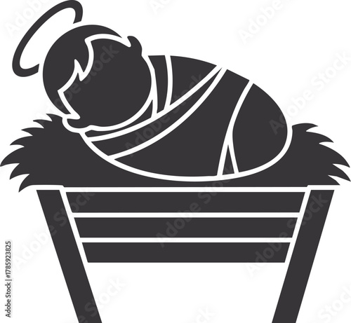 jesus baby on Straw cradle manger character vector illustration design