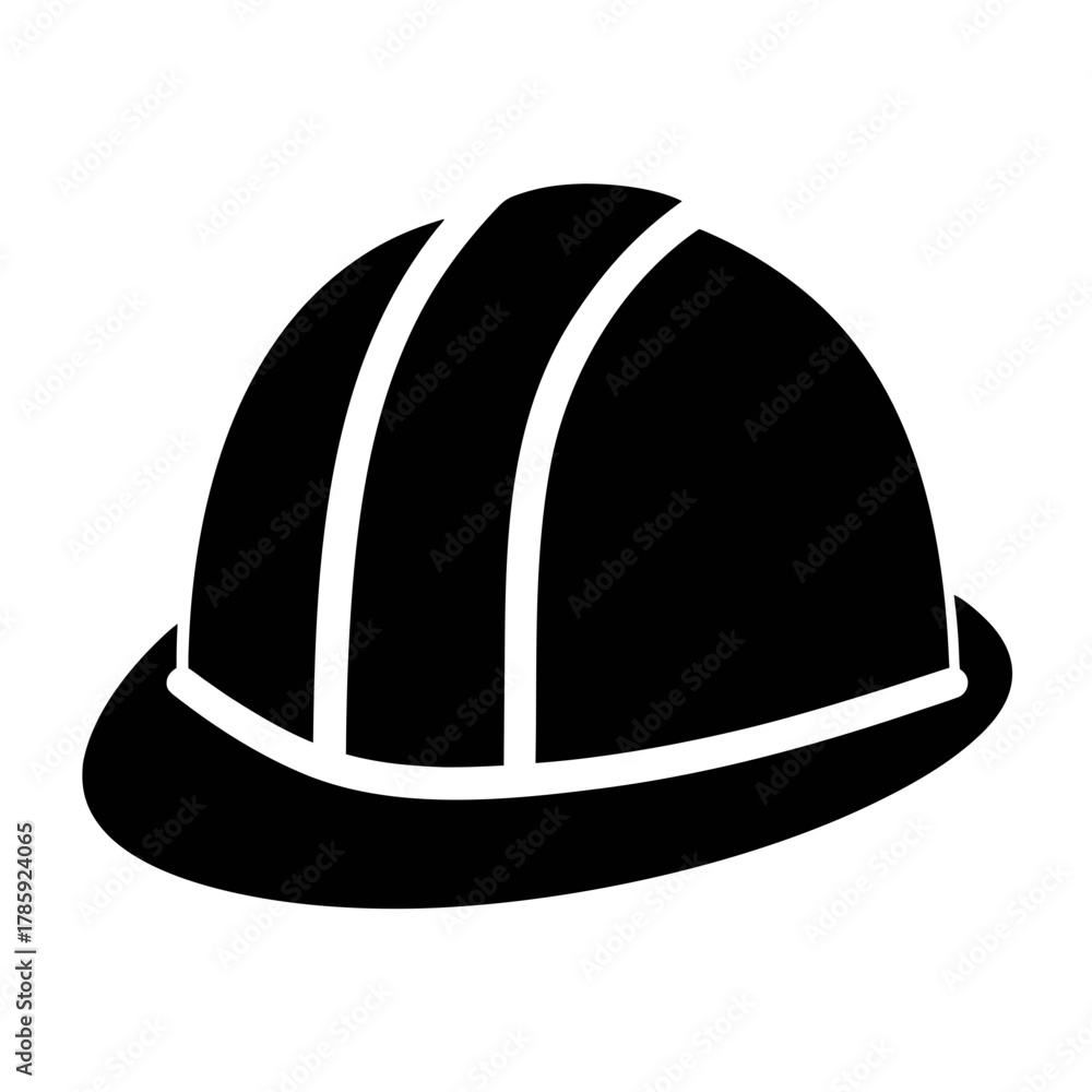 Fototapeta premium Black construction hard hat safety helmet vector icon contractor builder engineer worker equipment