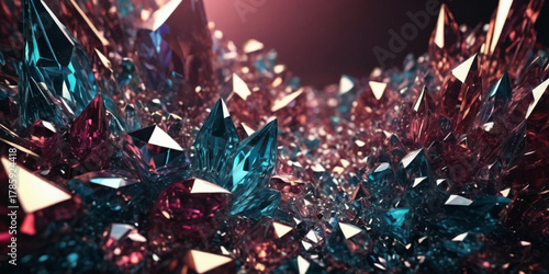 Abstract Crystal Formation with Blue and Pink Reflections