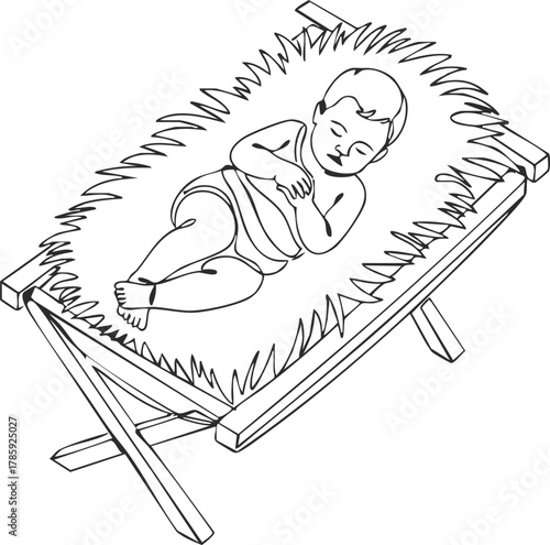 jesus baby on Straw cradle manger character vector illustration design