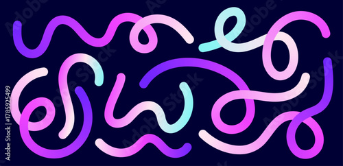 vibrant gradient abstract wavy line pattern background, colorful neon curved shapes, modern fluid loop ribbon design on dark backdrop