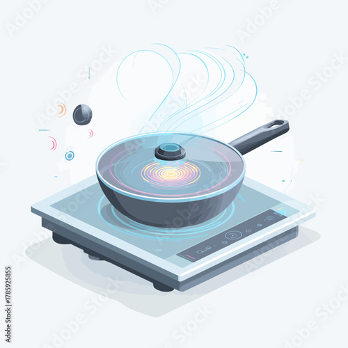 A Pan on an Induction Cooktop With Steam Rising