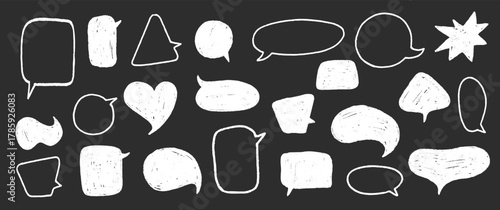 Crayon doodle speech bubble collection. Hand drawn chalk talk Frames. Cute text box set for Chat and Stickers