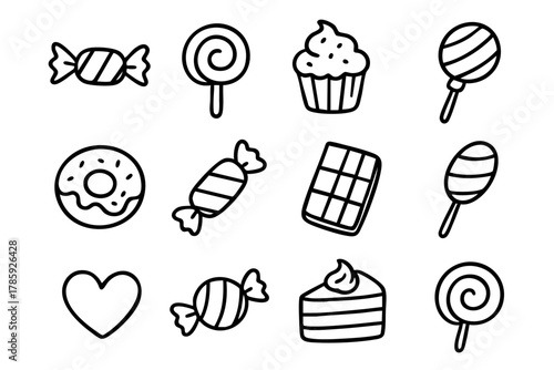 Candy and sweets collection icon set, doodle style. Vector Stock illustration