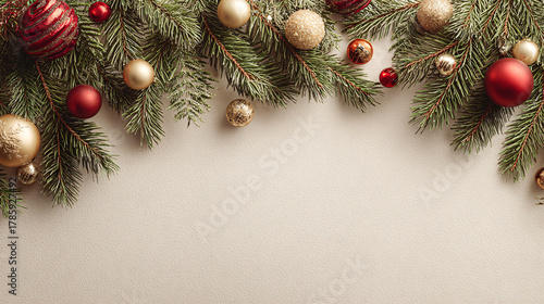 Festive Evergreen Branches with Colorful Ornaments for Celebrations