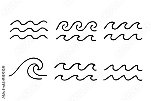 Wave icons doodle style, hand drawn. Vector stock illustration