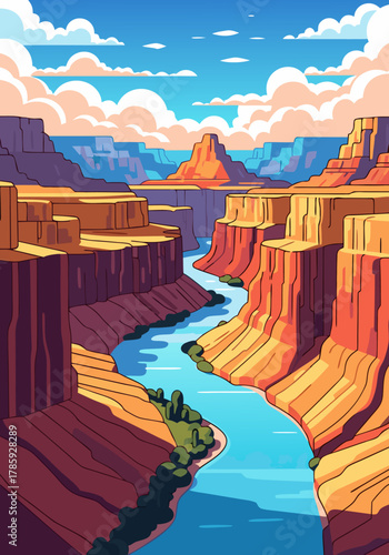 Grand Canyon River Illustration - Cartoon Landscape