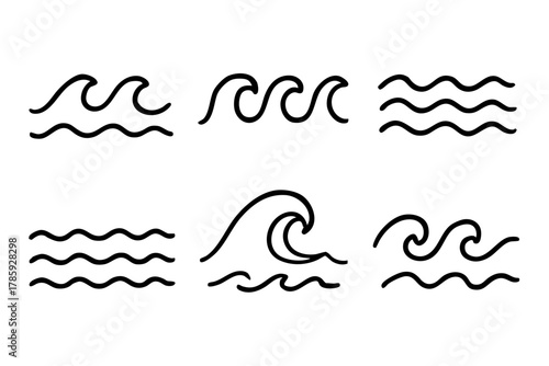 Wave icons doodle style, hand drawn. Vector stock illustration