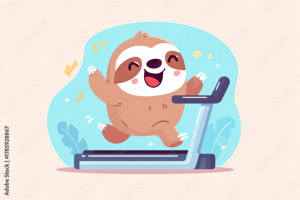 Naklejka premium Happy cartoon sloth on treadmill