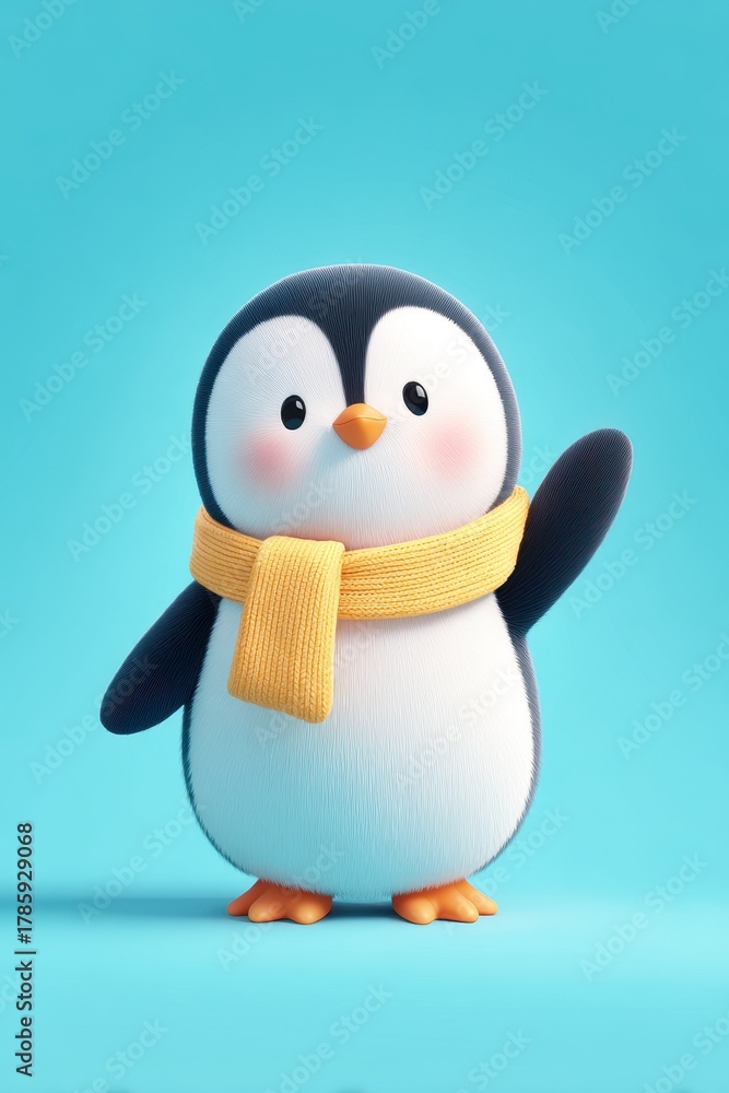 Fototapeta premium Cute cartoon penguin with scarf