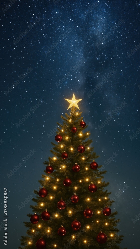 Fototapeta premium Starry night Christmas tree wallpaper for mobile
