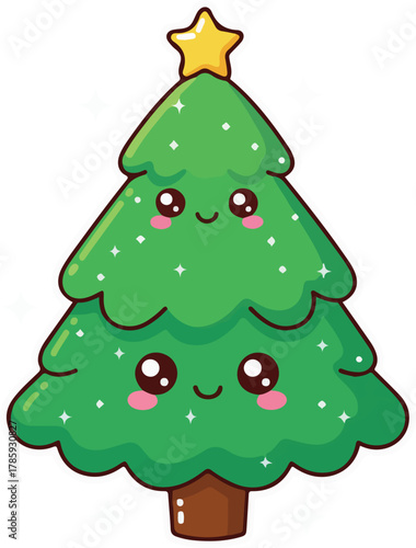 Cute Christmas Tree Cartoon With Star