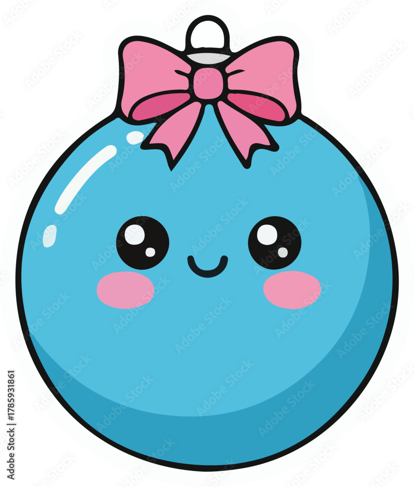 Obraz premium Cute Vector Christmas Ornament with a Pink Bow