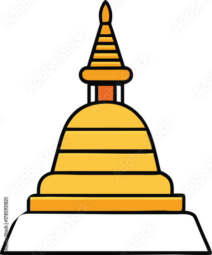Stylized golden buddhist stupa with tiered roof and spire isolated on transparent background