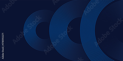 Elegant navy background featuring three circular patterns formed by concentric lines, creating a sophisticated and visually engaging modern backdrop with a gradient effect