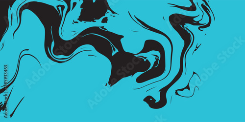 The artwork features a dynamic blend of turquoise and black, with swirling, fluid shapes creating an abstract, marbled effect on a stark background evoking a sense of modern artistry