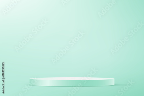 Empty Mint Green studio room background Space for selling products, backdrop, wallpaper, background, text. Empty Room Studio with table. Vector illustration.