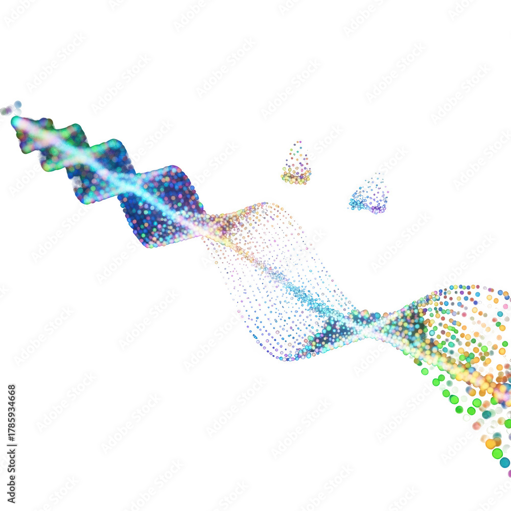 Fototapeta premium Abstract Swirling Wave of Colorful Particles on Black Background graphic design