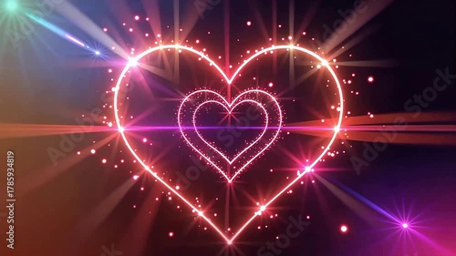 Glowing Hearts with Light Streaks and Particles