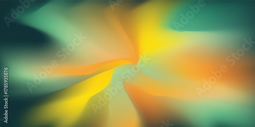 Abstract gradient background featuring soft swirls of emerald green, sunny yellow, and warm orange hues blending fluidly to create a mesmerizing and tranquil artistic backdrop