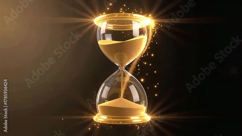 Golden Hourglass with Flowing Sand and Sparkles
