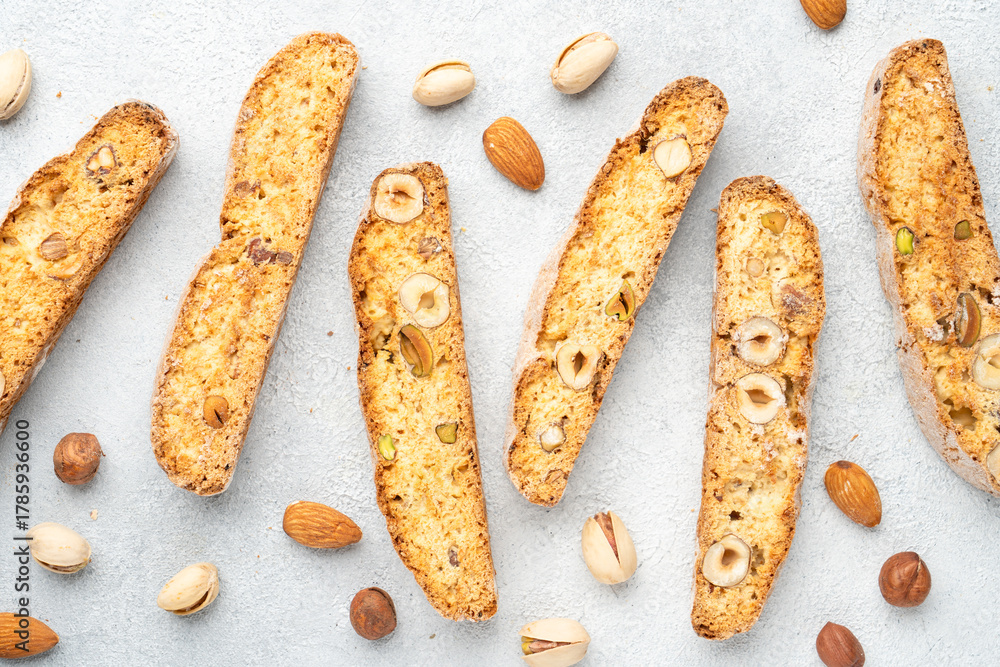 Fototapeta premium Biscotti, traditional italian bakery with nuts.