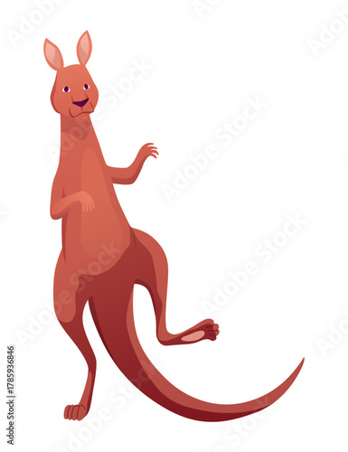 Kangaroo character posing. Adult kangaroo with pouch standing. Vector flat cartoon animal of australian fauna and wildlife, isolated on white background