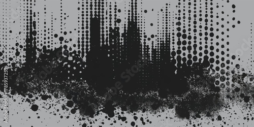 Behang This abstract background blends a gray canvas with descending columns of black d