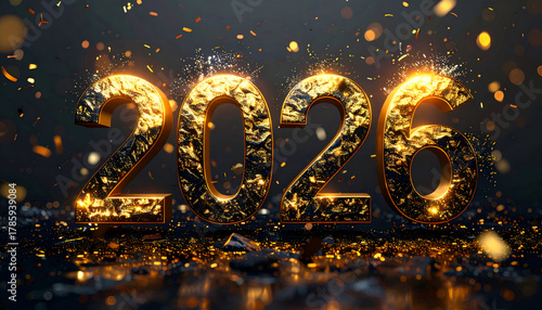 Elegant black and gold background, glowing 2026 numbers