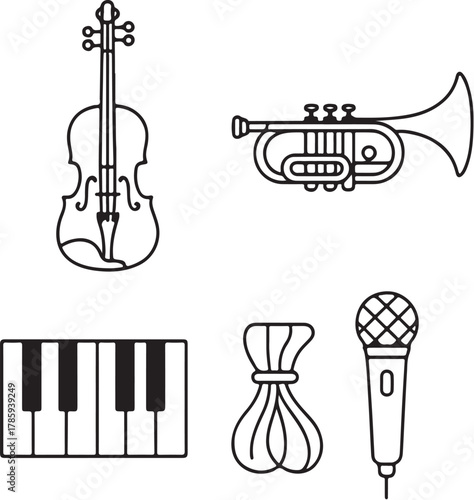 musical icons  black and white vector illustration. ps