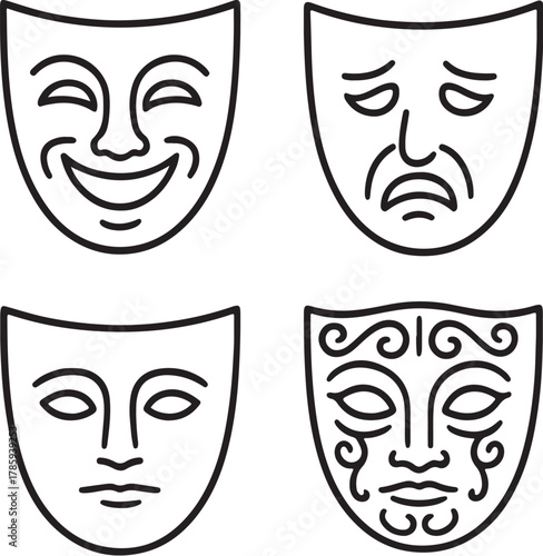 expressive mask designs  black and white vector illustration eps
