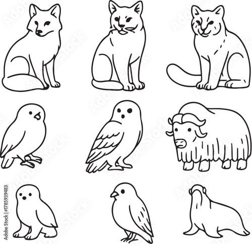 vulnerable winter animals black and white vector illustration eps