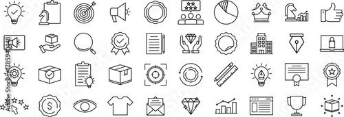 Business and Branding line icon set – Brand, Strategy, Marketing, Concept, Value, and Corporate symbol in Outline style
