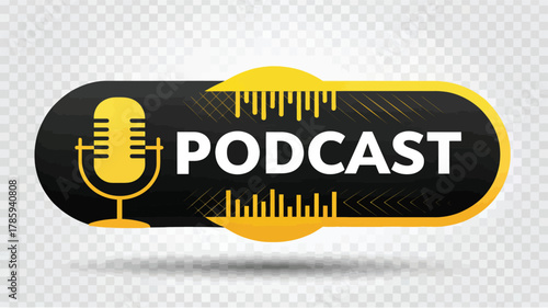 Adobe IllustraPodcast logo design with microphone icon and sound wave on transparent background, modern yellow and black podcast banner template for audio show or radio streaming
tor Artwork