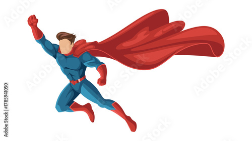Adobe IlluSuperhero character flying with red cape and blue costume, comic style action illustration symbolizing strength, courage, and heroism on white background
strator Artwork