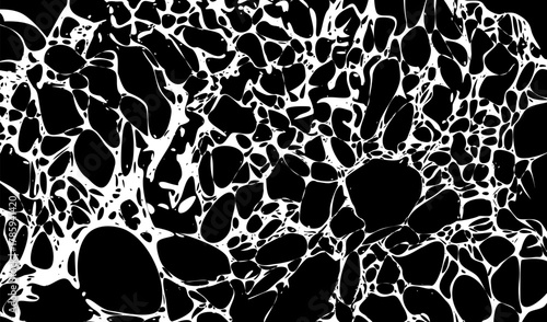 Sticky White Web Texture on black background. Biomorphic Cell Structure Mesh. Abstract Network Texture with Fluid Organic Connections for Science or Futuristic Graphics