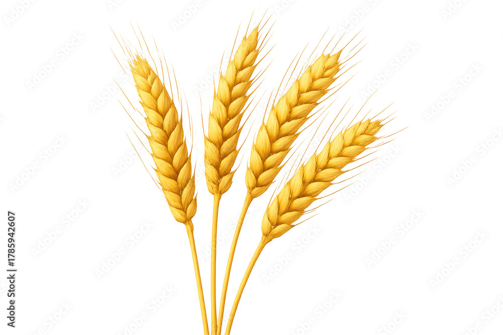 Fototapeta premium Wheat ears creating a natural agriculture scene, symbolizing healthy food, farming, and harvest. Transparent background
