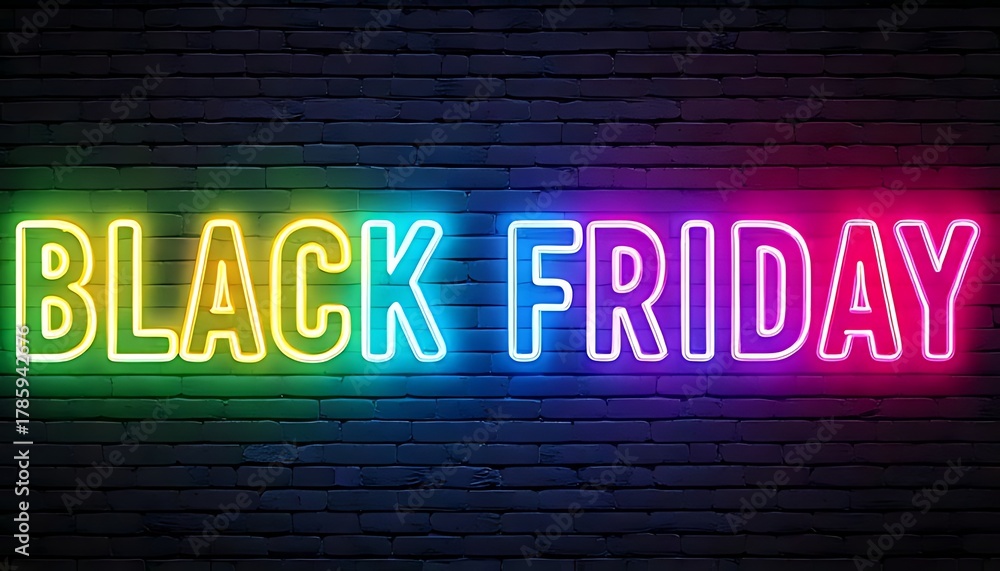 Obraz premium A vibrant, vintage Black Friday neon light banner in vector form