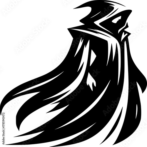 Shadowy Silhouette: A mysterious figure shrouded in a flowing cloak, creating an image of intrigue and anonymity. evoking the enigmatic presence.