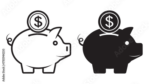 Adobe IllustrBlack and white illustration of piggy banks with coins symbolizing saving money and financial growth
ator Artwork