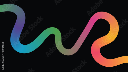 Vibrant gradient wave shape on dark background. Minimal abstract vector perfect for creative design and tech themes.