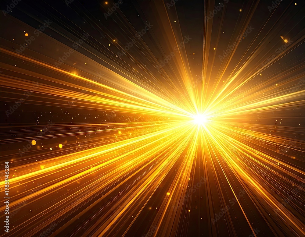 Fototapeta premium Abstract Golden Light Burst with Geometric Patterns on Black Background