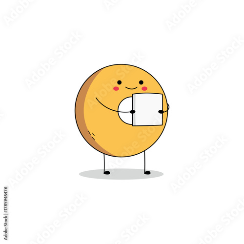 Cute donut cartoon character reading a paper file doodle
