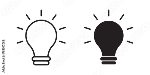 Light Icon. Lighting Electric lamp. Electricity, shine. Idea sign, solution. Bulb light symbol Energy. Vector illustration with stroke and fill on a white background.