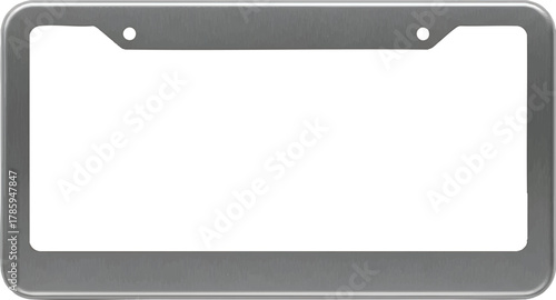 Silver metal license plate frame, perfect for mockup or template