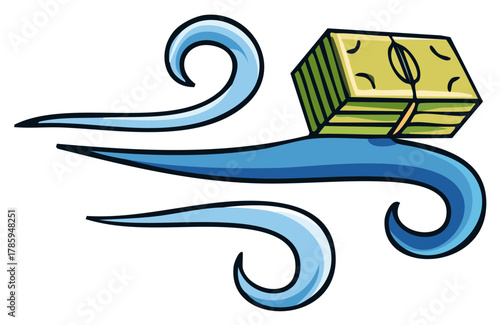 Cartoon Illustration of Money in the Wind Symbolizing Financial Loss