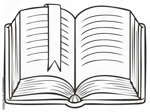 Open Book with Bookmark Line Art Illustration for Education and Knowledge Concept
