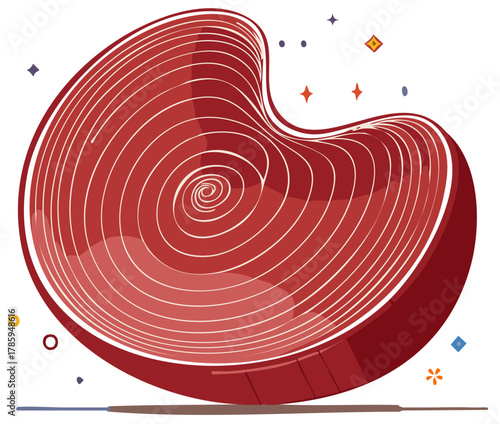 Abstract Red Swirl Food Slice with Geometric Decorations